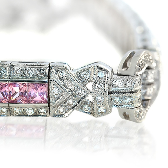 7.75 Ct Natural Pink Sapphire 18k Gold Bracelet - Picture 3 of 6